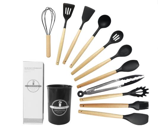 12 Peças -  Silicone panela antiaderente resistente a altas temperaturas conjunto de utensílios de cozinha